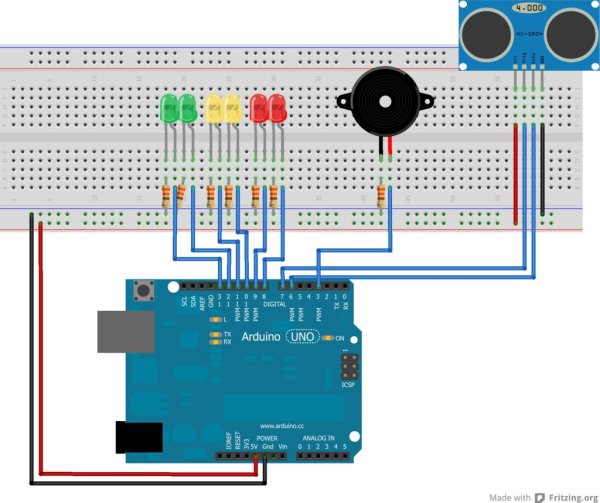 Arduino Distance Detector With A Buzzer And Leds Use Arduino For Projects 0902