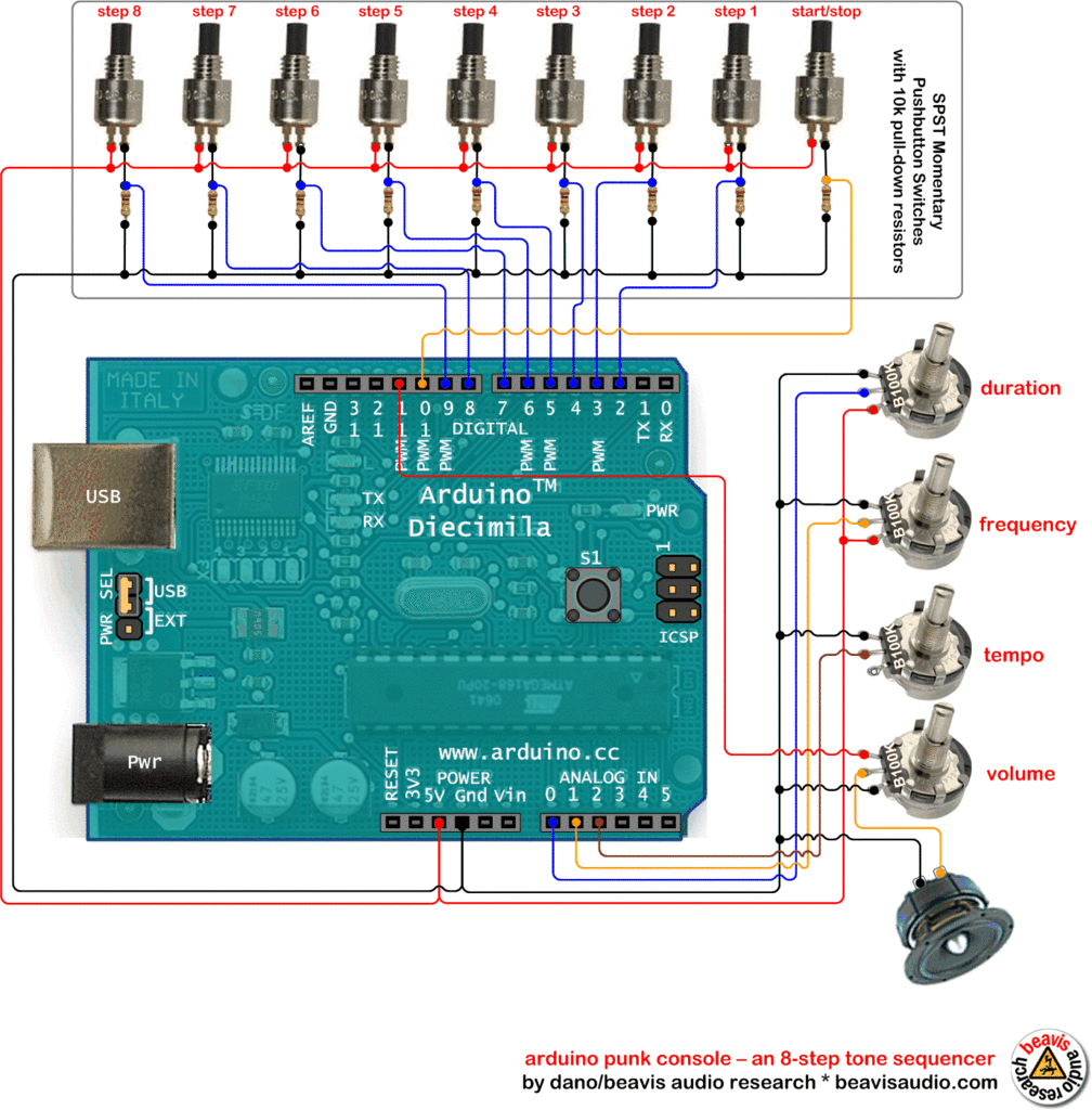 Schematic Arduino Step Sequencer