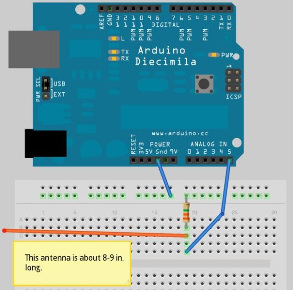 Arduino Electromagnetic Field Detector circuit