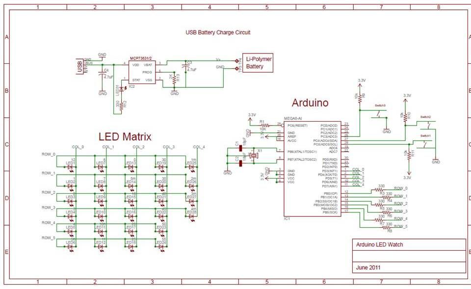 Schematic Arduino LED Watch