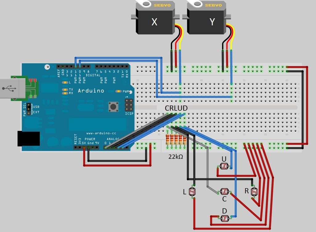 Sun-tracking Arduino circuit