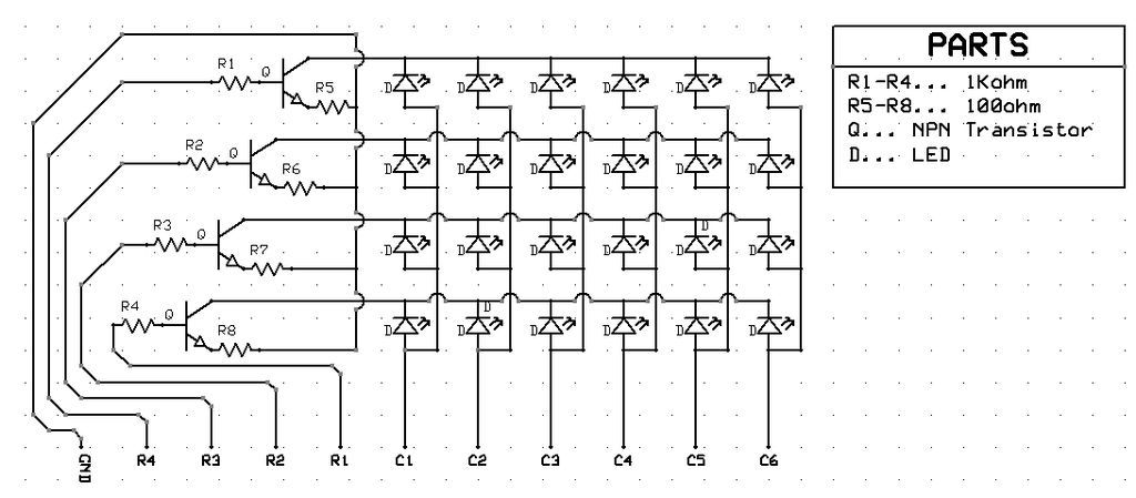 arduino Easy 4x6 LED Matrix schematic