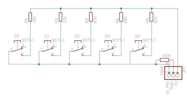arduino access 5 buttons through schematic 