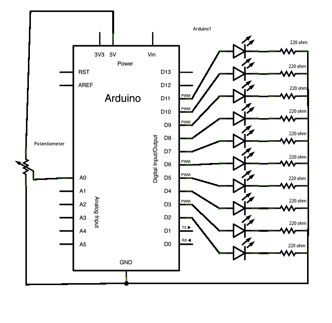 Arduino LED Bar Graph schematic