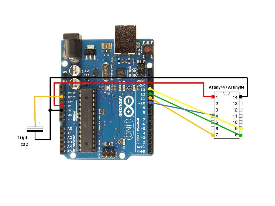 Using the Arduino Uno to program ATTINY84-20PU circuit