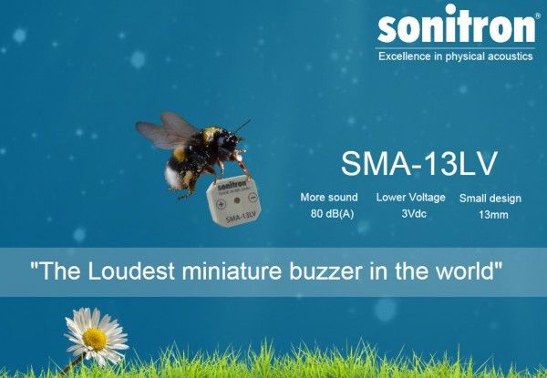 Piezo buzzer Sonitron SMA 13LV deploys maximum from a minimum