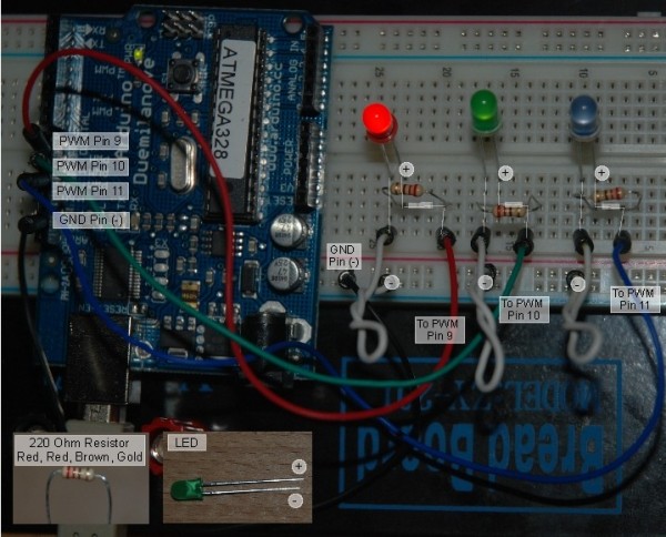 3 LED Crossfade with PWM and Arduino