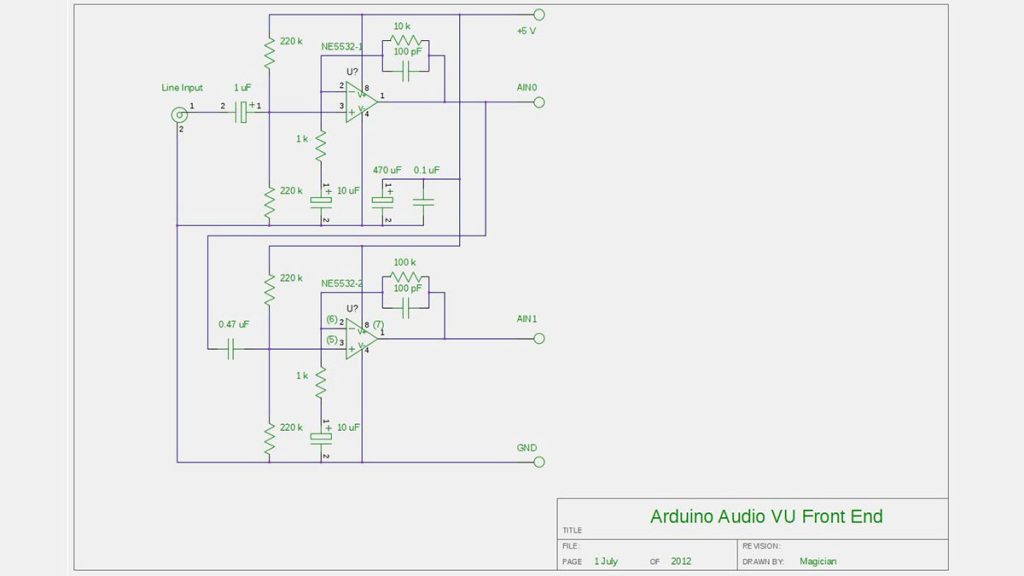 Audio VU meter with Extra wide Dynamic Range 69 dB using Arduino schematic