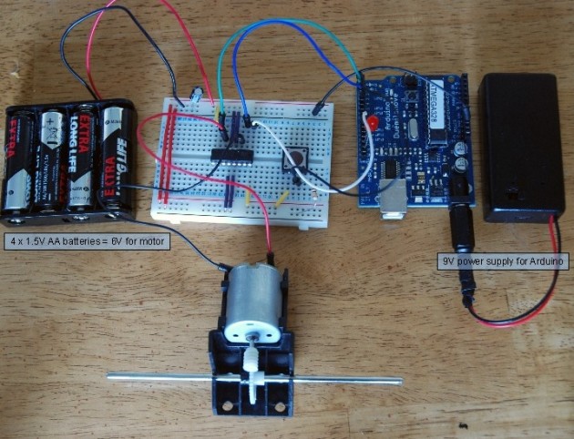 Control a DC motor with Arduino and L293D chip circuit