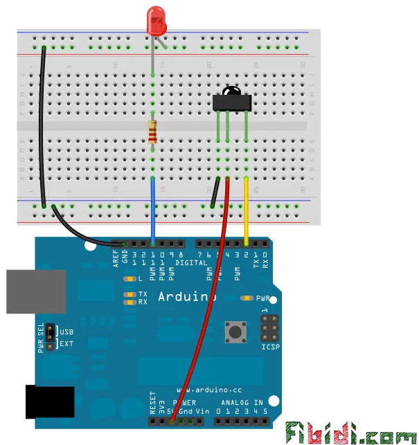 How to use the IR library with an attiny using Arduino circuit