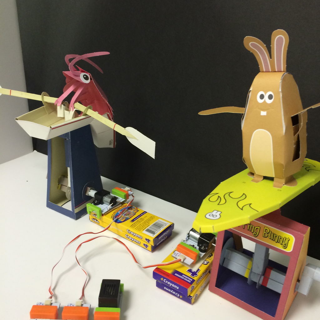 Papercraft Automata Race Game littleBits Circuit using Arduino