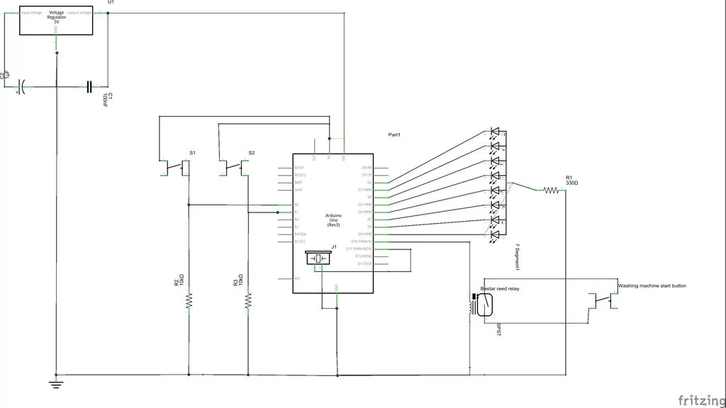 Washing machine countdown timer using Arduino schematic