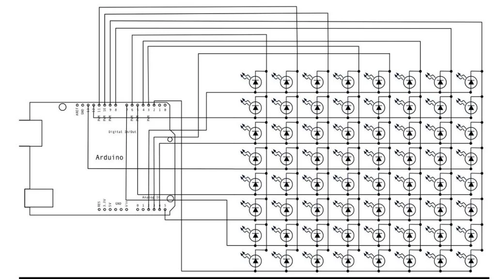 Arduino Row column Scanning to control an 8x8 LED Matrix