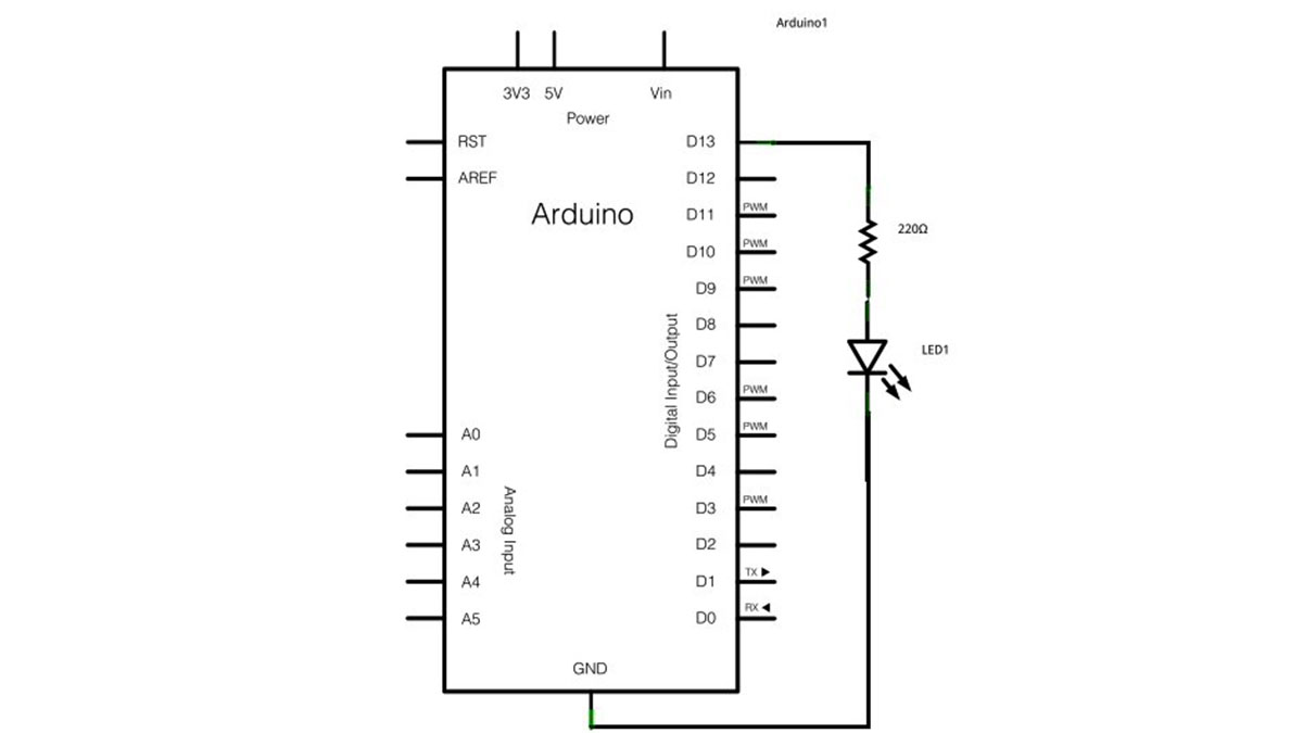 Blink-Without-Delay-using-Arduino-Schematic