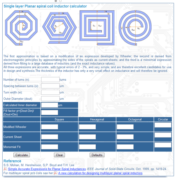 Single layer Planar spiral coil inductor calculator Use Arduino for Projects