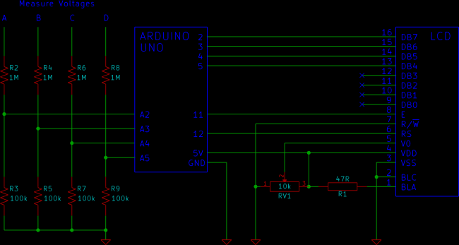 Arduino LCD Voltmeter with 4 Channels