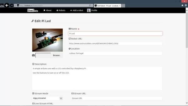 Create an internet controlled robot using Livebots