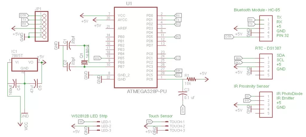 Infinity Mirror Clock using Arduino schematic