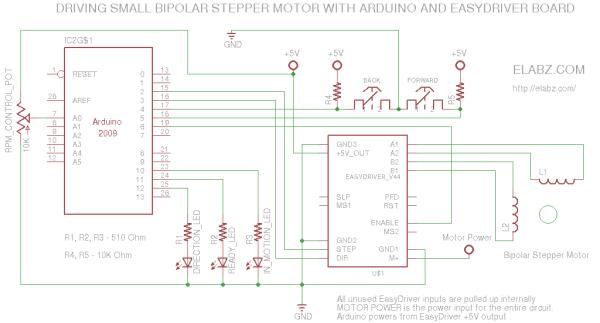 Manually controlling bipolar stepper motor with Arduino and EasyDriver