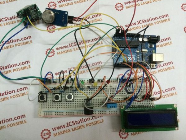 Human Body Infrared Smoke Temperature Alarm System with Arduino