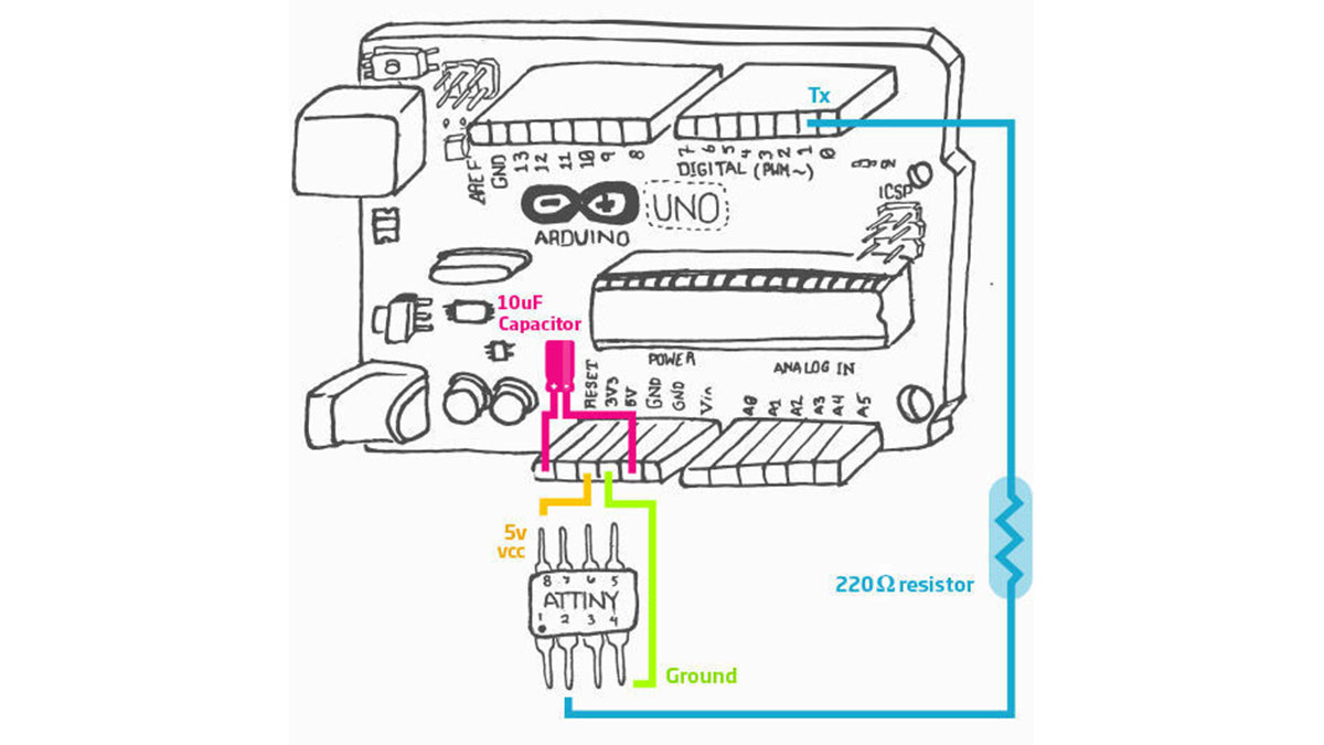 Attiny serial monitor using arduino walkthrough circuit
