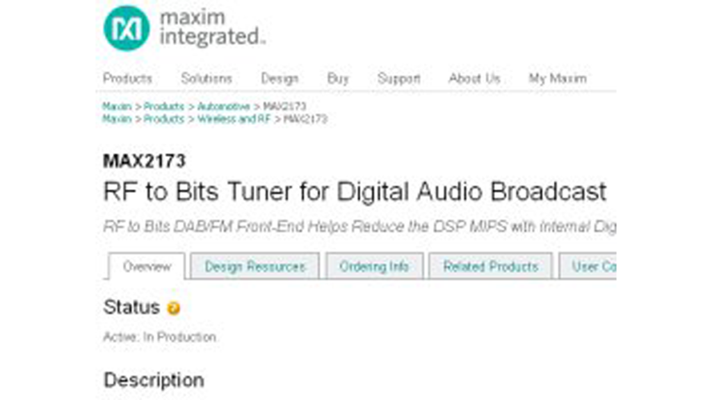 Maxim DAB tuner supports software defined radio 1