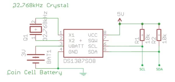 Arduino DS1307 Clock Schematic