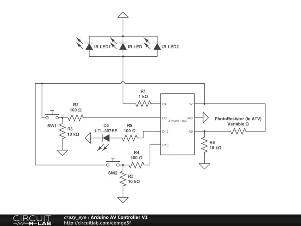 Arduino Event-Driven Universal AV Remote Schematic