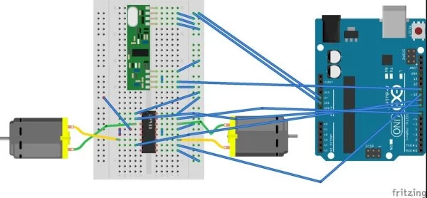 Gesture controlled robot using Arduino Schematic
