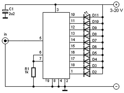 Midi VU متر، LM3914، آردوینو، PWM شماتیک