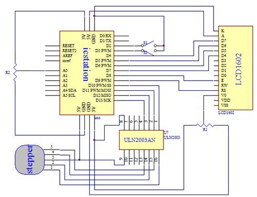 Stepper Motor Control System Based On Arduino With ULN2003 Chip  Schematic