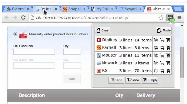 1clickBOM a browser extension to quickly add components to shopping carts