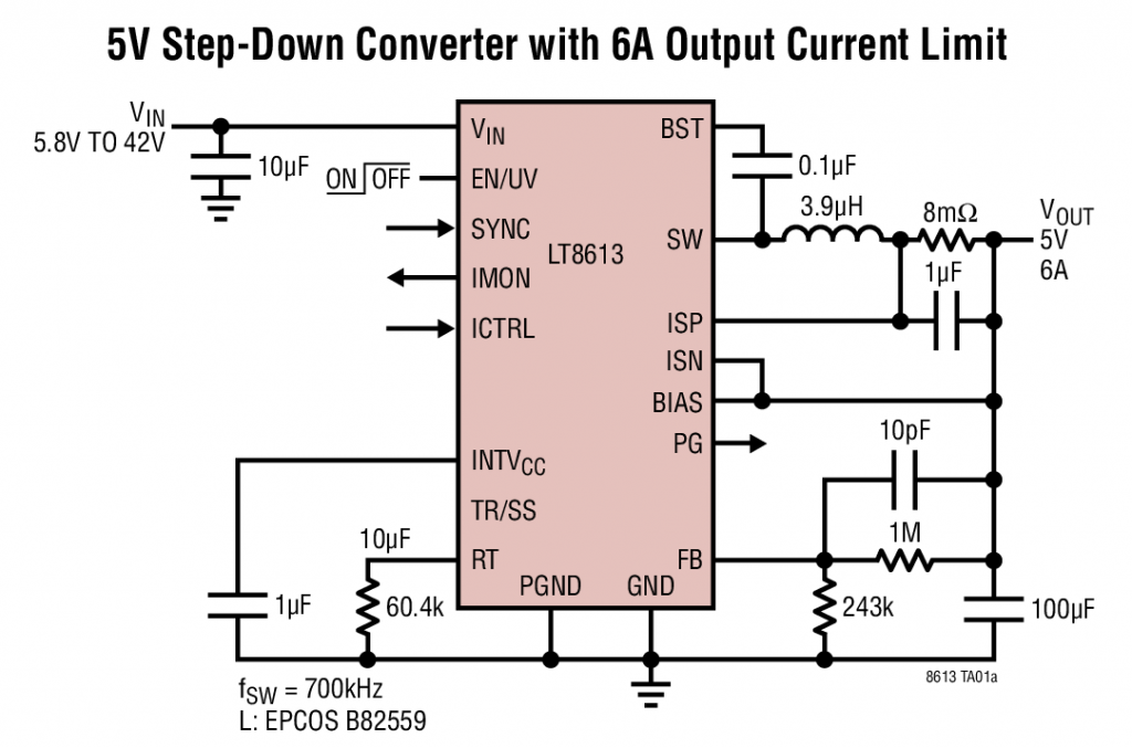 LT8613 - 42V, 6A Synchronous Step-Down Regulator with Current Sense and 3μA Quiescent Current