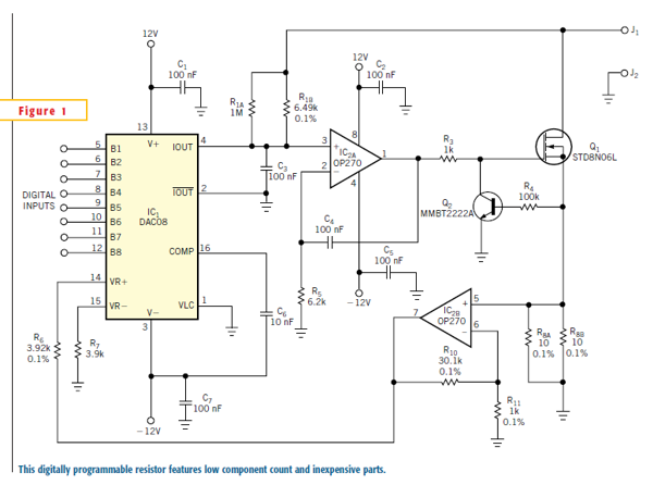 Digitally programmable resistor serves as test load