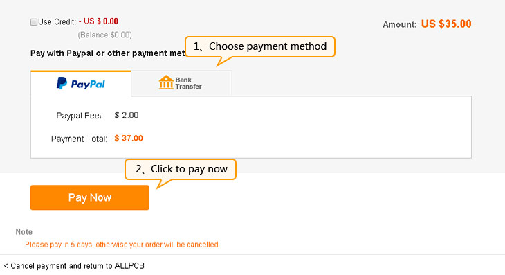 Payment by Paypal and other Major Credit Cards