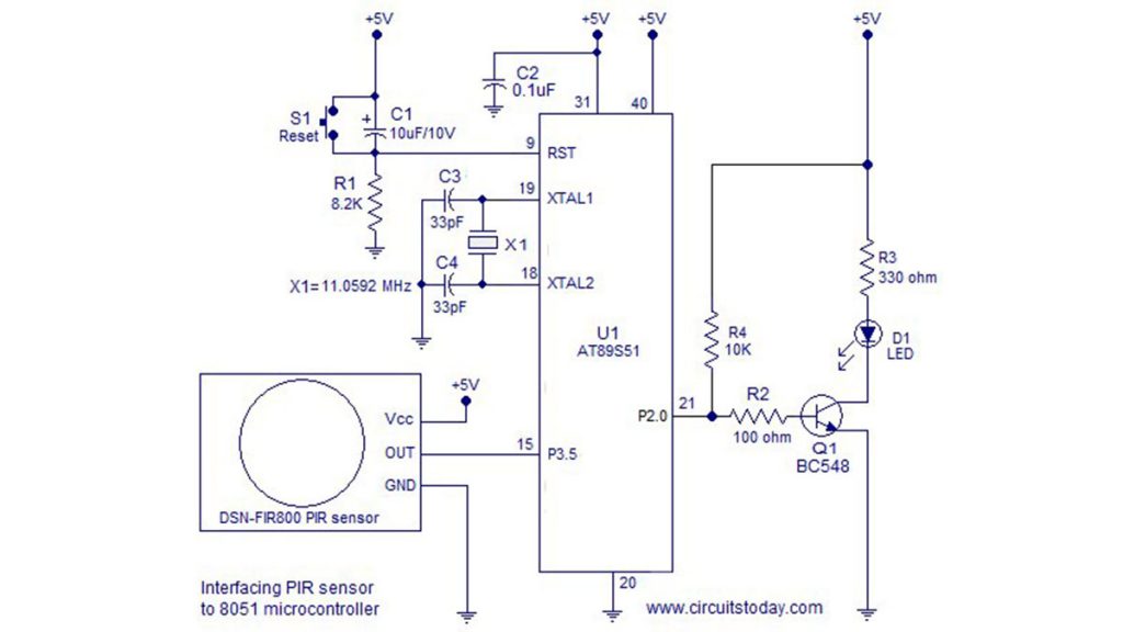 Interfacing PIR sensor to 8051 1