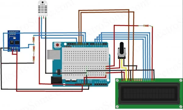 IoT-Data-Logger-using-Arduino-and-ESP8266-Circuit-Diagram