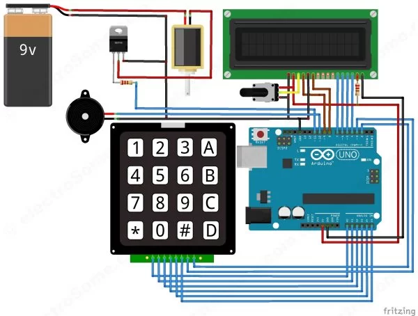 circuit- Digital Door Lock using Arduino