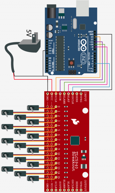 Schematic Controlling a ton of servos – TLC5940 + Arduino