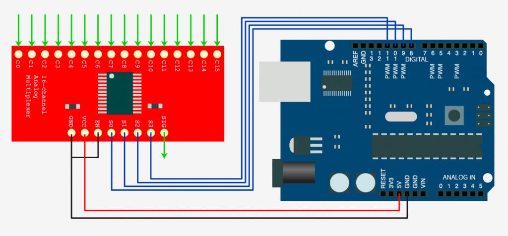 Schematic Muxing Around With The CD74HC4067 + Arduino