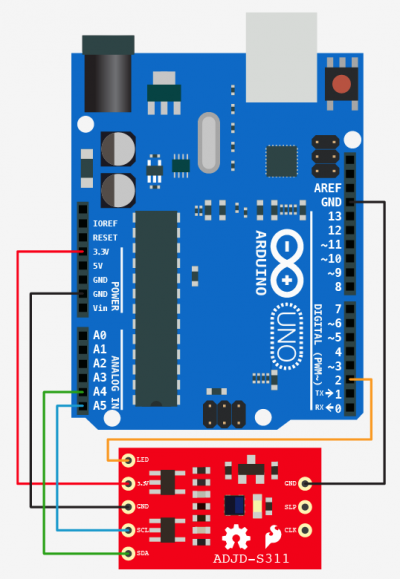 Schematic Sensing color with the ADJD-S311 + Arduino