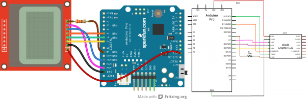 Schematic Using Nokia 3310 84x48 LCD with Arduino