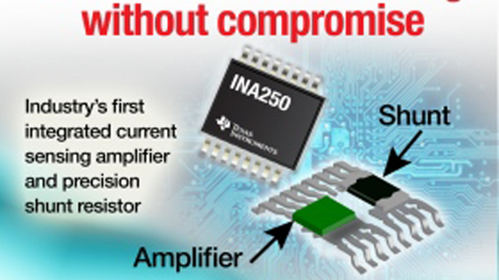 Current sense amp integrates precision shunt resistor in single package