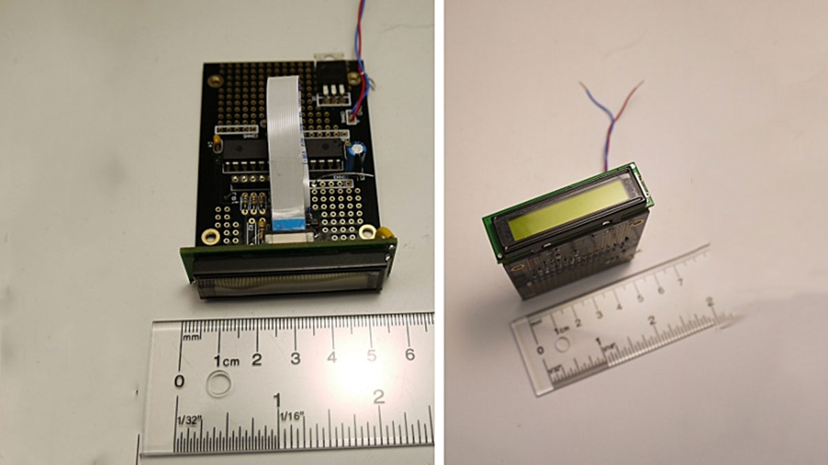 Programmable 8-character LCD module and digital voltmeter