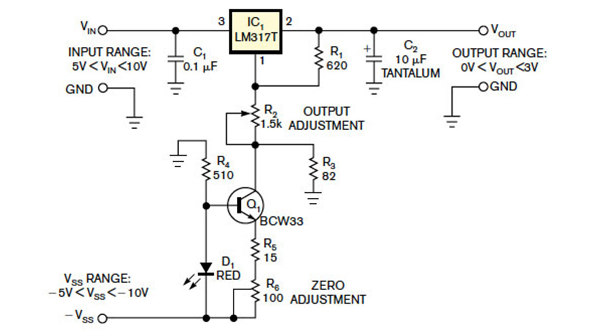 Use-an-LM317-as-0-to-3V-adjustable-regulator