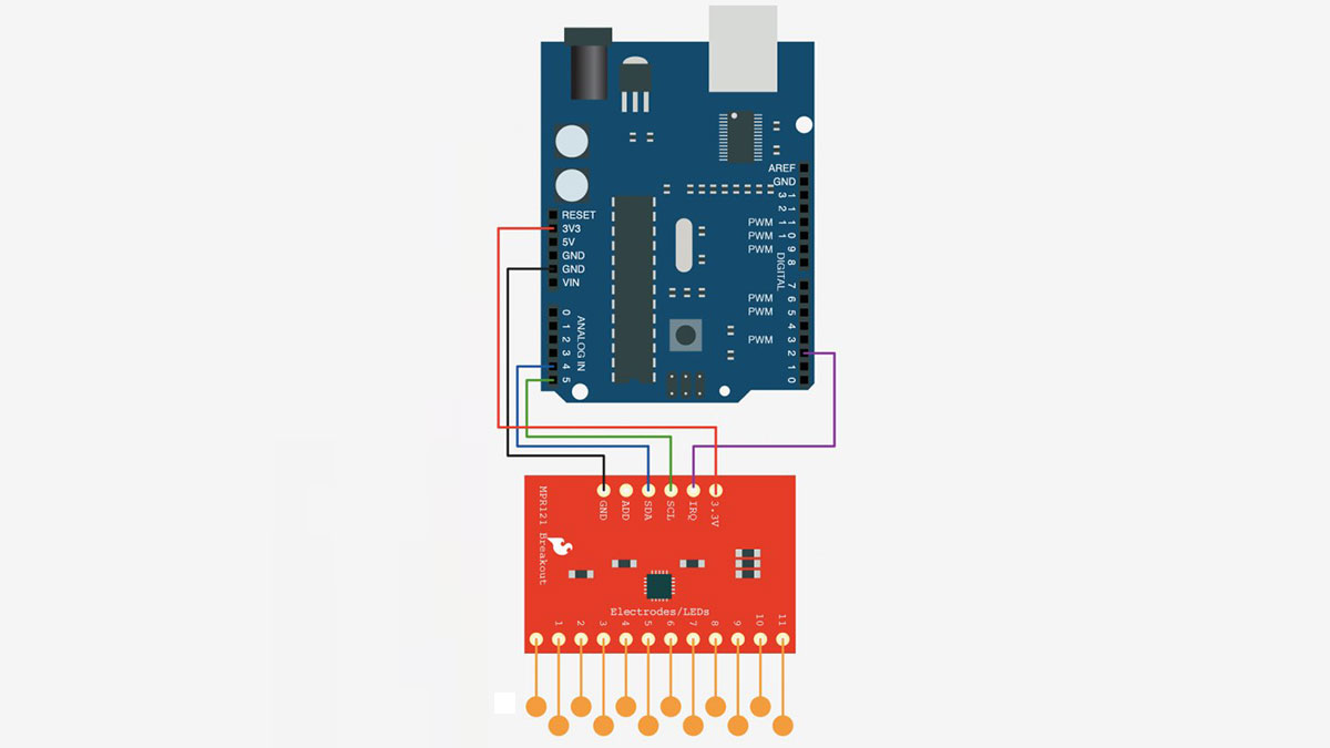 Schematic Sensing Capacitive Touch – MPR121 + Arduino