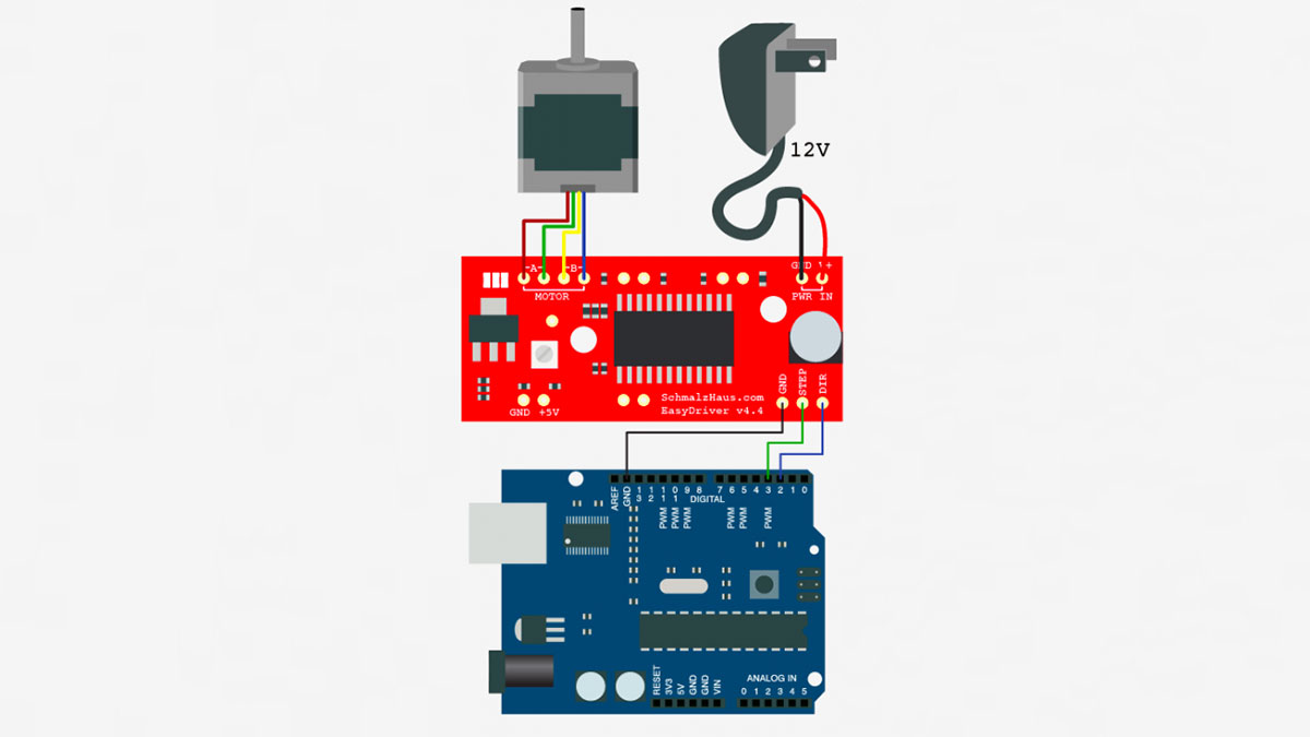 استفاده شماتیک از EasyDriver Stepper Motor Driver + Arduino