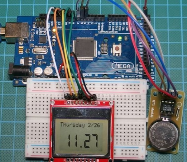 Arduino Real Time Clock with DS1302 and Nokia 5110 LCD Display