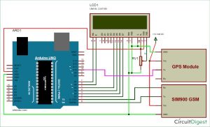 Arduino based Vehicle Tracker using GPS and GSM schematic
