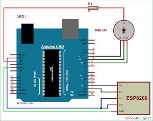 Controlling RGB LED using Arduino and Wi-Fi schematic
